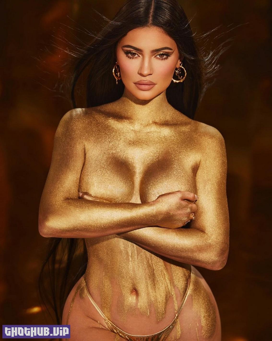 Kylie Jenner Topless In Gold Makeup