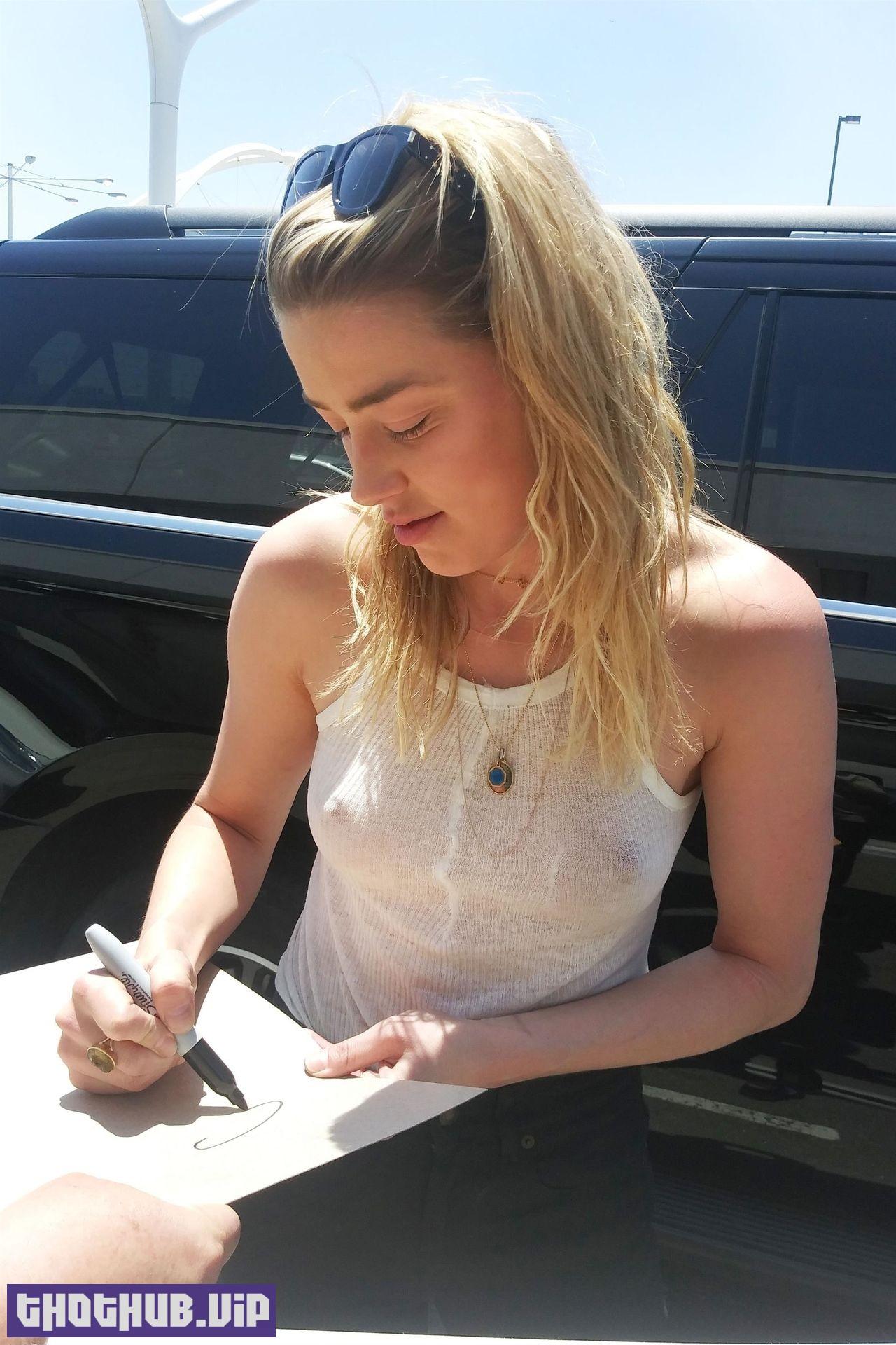 Amber Heard Signed Autographs Braless